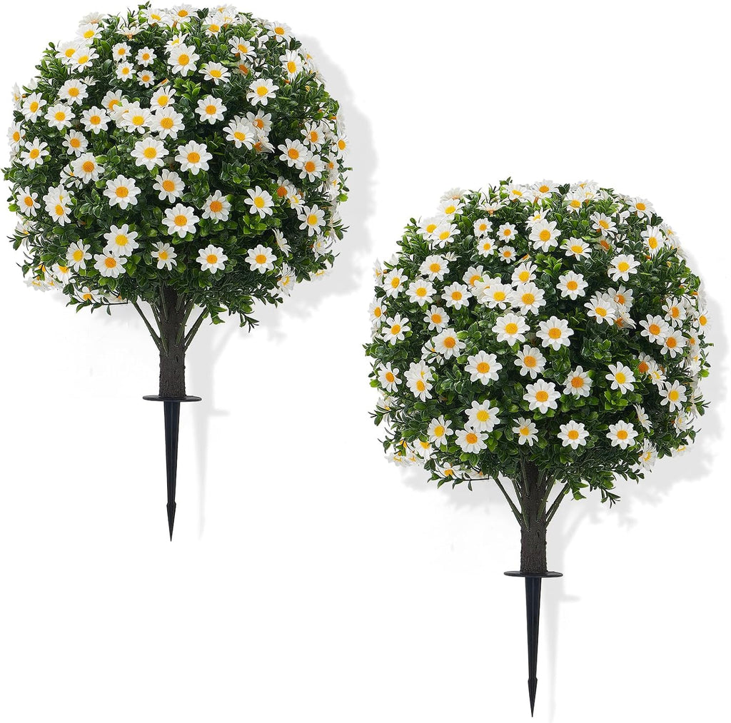 24" Artificial Lavender Topiary Ball Tree 2-Pack, UV Resistant Outdoor