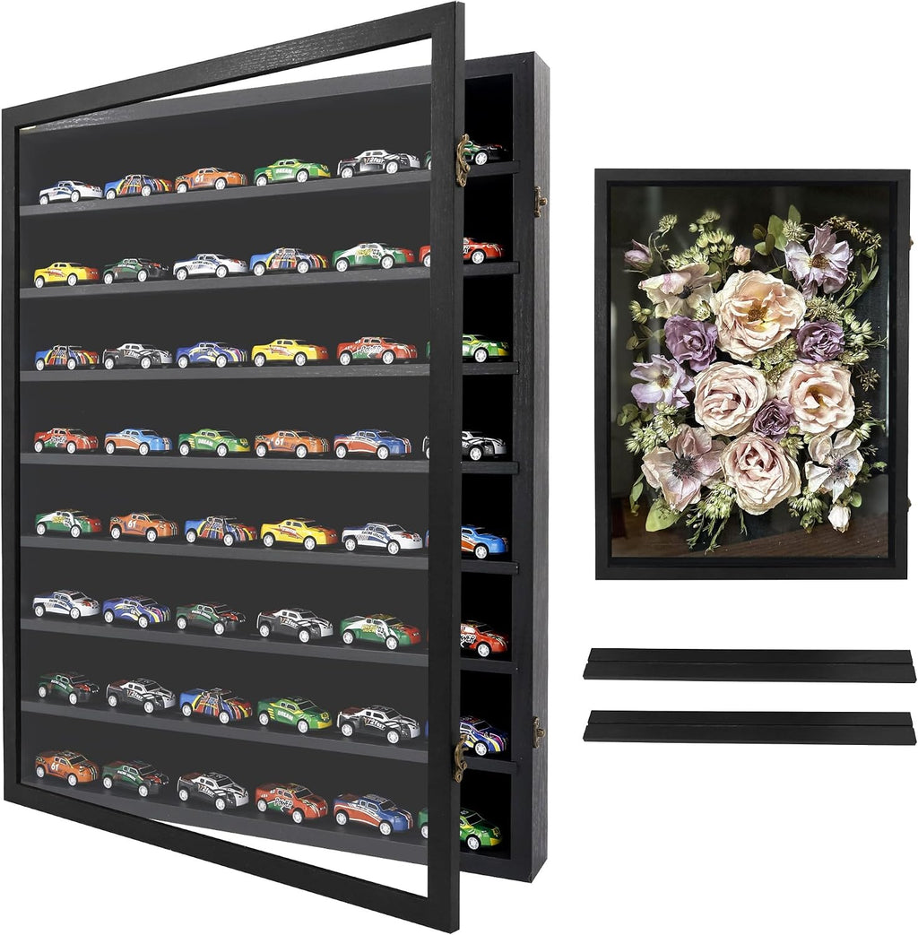 FramePro Shadow Box Frame Display Case 12x16 with Removable Shelves, Deep Memory Box Trinket Knick Knack Shelf Cabinet for Collector, Keepsake Coins Military Medals Wedding Flowers Real Wood