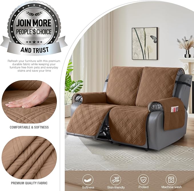 TAOCOCO 100% Waterproof Loveseat Recliner Cover, Non Slip Split Recliner Couch - Image 2