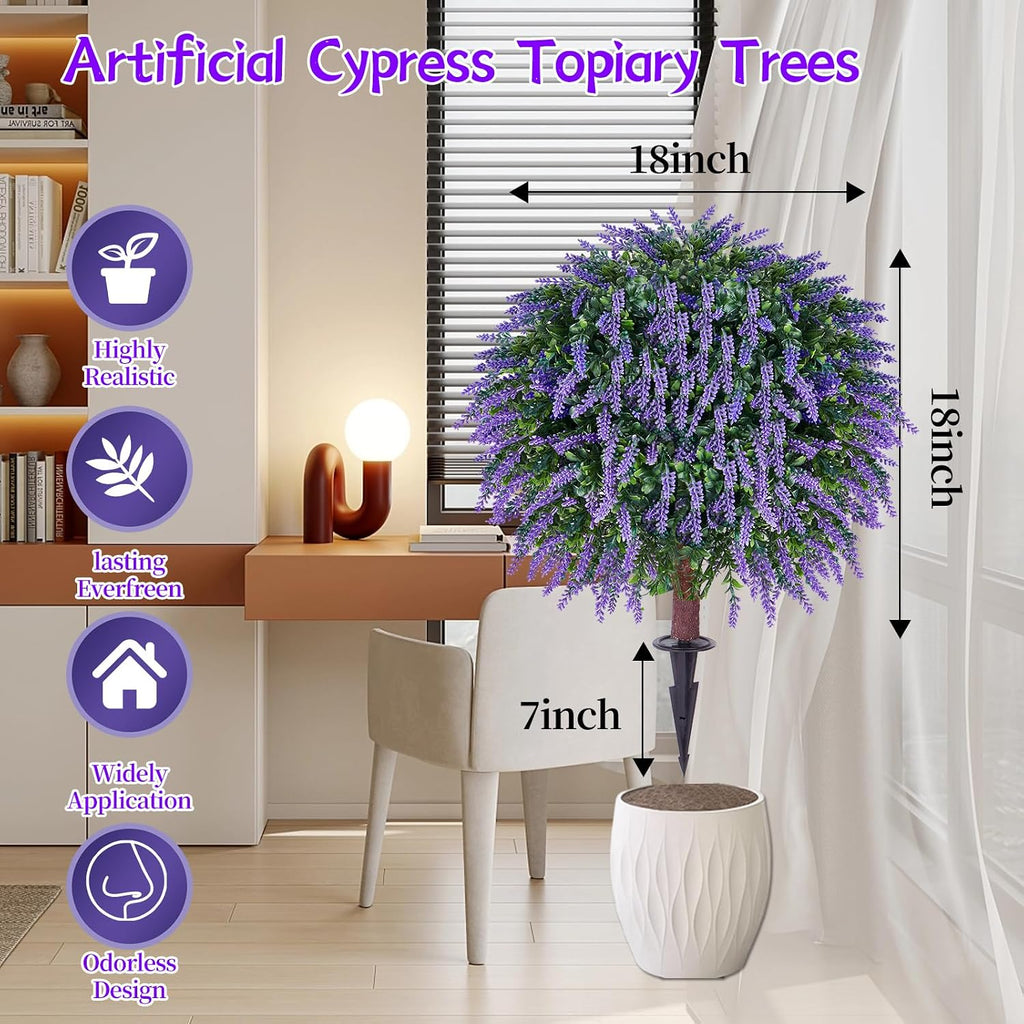 24" Artificial Lavender Topiary Ball Tree 2-Pack, UV Resistant Outdoor