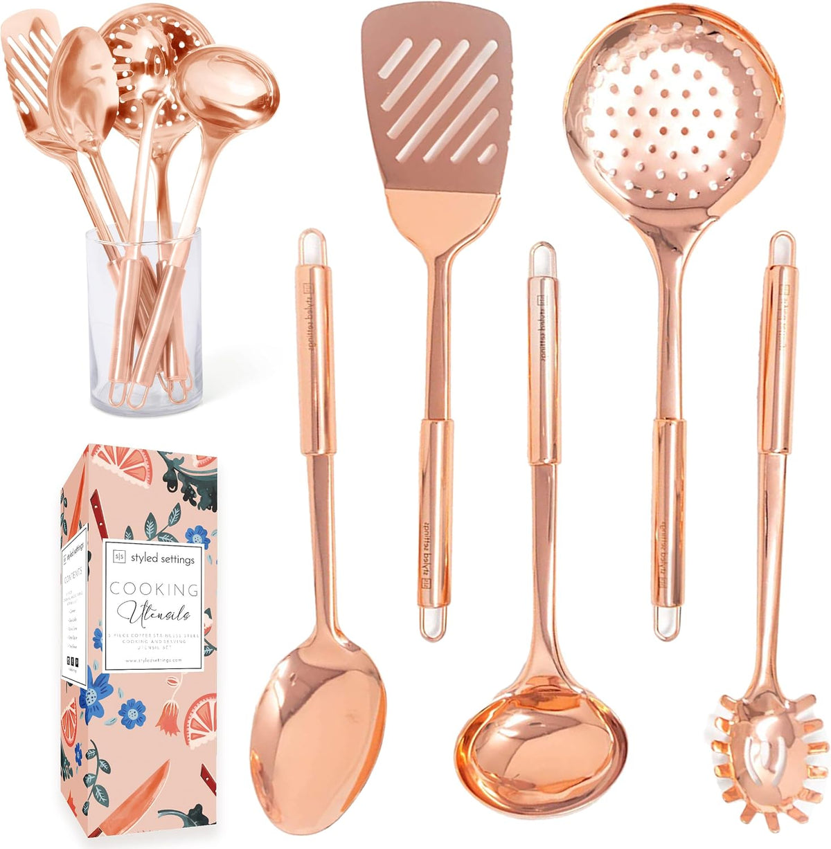 Styled Settings Copper Kitchen Utensils Set, 5-Piece