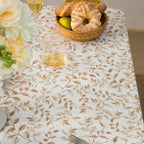 GLORY SEASON Rustic Tablecloth Plant Leaf Printed with Ruffle Flounces Trim Linen Blended Rectangle/Oblong Table Cloth for Kitchen Dining Parties Farmhouse Decor Cocoa Brown,60x84 Inch