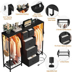 HIGDBFE 5-Drawer Dresser with 2 Hanging Racks, Black, 49.2" W