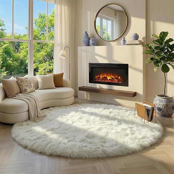 Amdrebio Ivory White Round Circle Rug 6Ft - Image 8