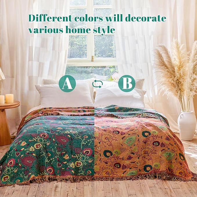 MSGKV Boho Throw Blanket for Couch and Sofa Cotton Blankets for Living Room - Image 4