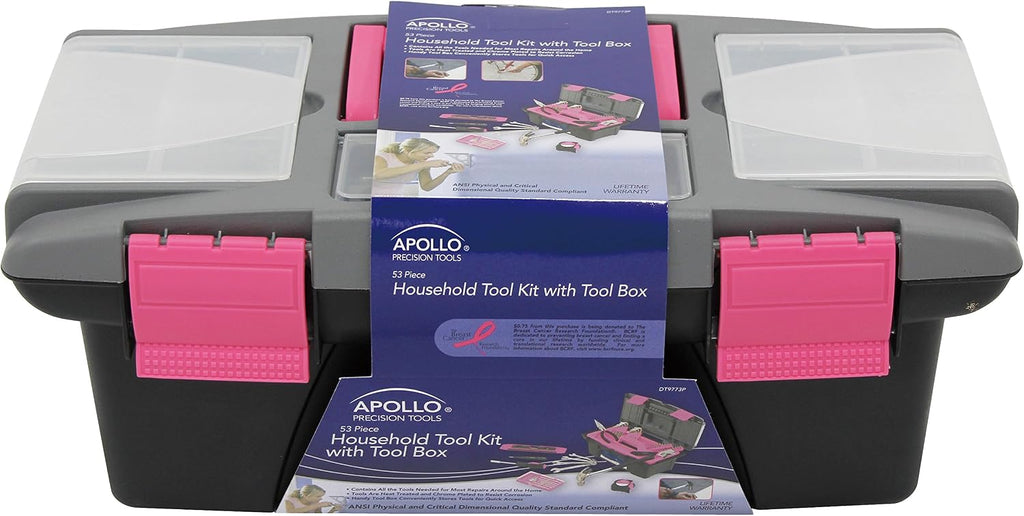 Apollo Tools 53 Piece Household Tool Set, Pink DT9773P