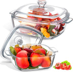 Maxcheck 2 Pcs Glass Casserole Dish with Lid, 0.8L/1.7L Round Bakeware Set
