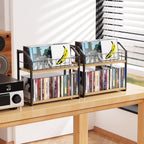 CD Storage, 2 Tier CD holder & Display, 60 Capacity-Natural Wood 2 Pack