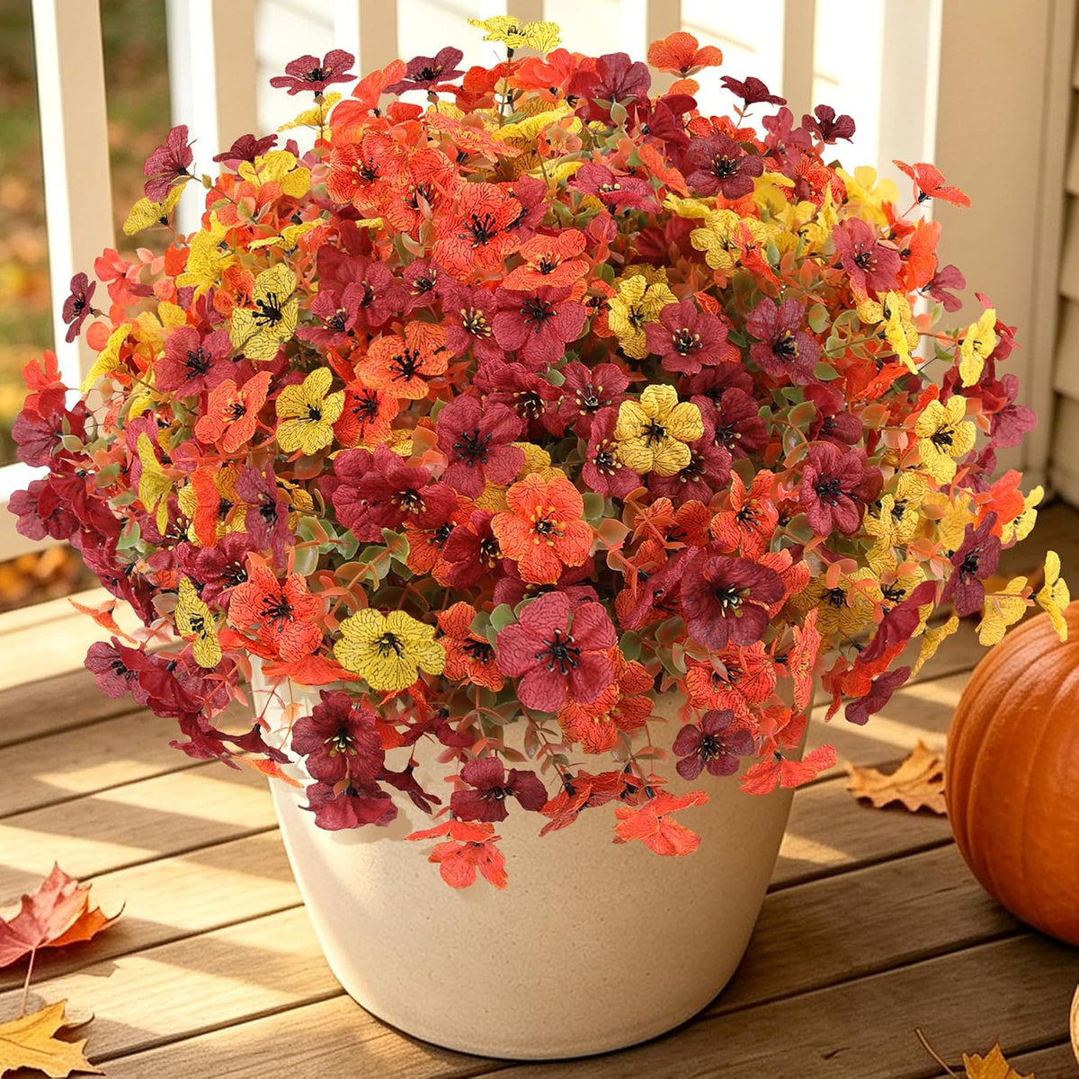 Fall Artificial Flowers Fake Mums UV Resistant for Outdoors Garden Decor