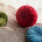 HIG Set of 2 Red Ruched Velvet Round Throw Pillows – 14.5’’ Decorative Pillows - Image 5