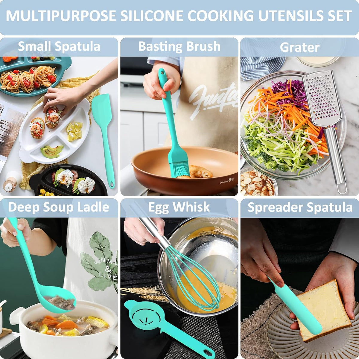 Silicone Kitchen Utensils Set, 16-Piece Silicone Cooking Utensils by Deedro