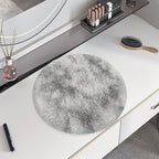 Tie Dye Grey Round Rugs Small 2x2 ft Fluffy Circle Rug Furry Carpet Shaggy - Image 3