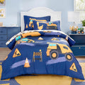Joiedomi Kids Comforter Set Bedding Set for Boys Girls Super Soft Microfiber Bed in a Bag with Comforter Sheets Pillowcase Sham, Dark Blue Construction Vehicle, Twin