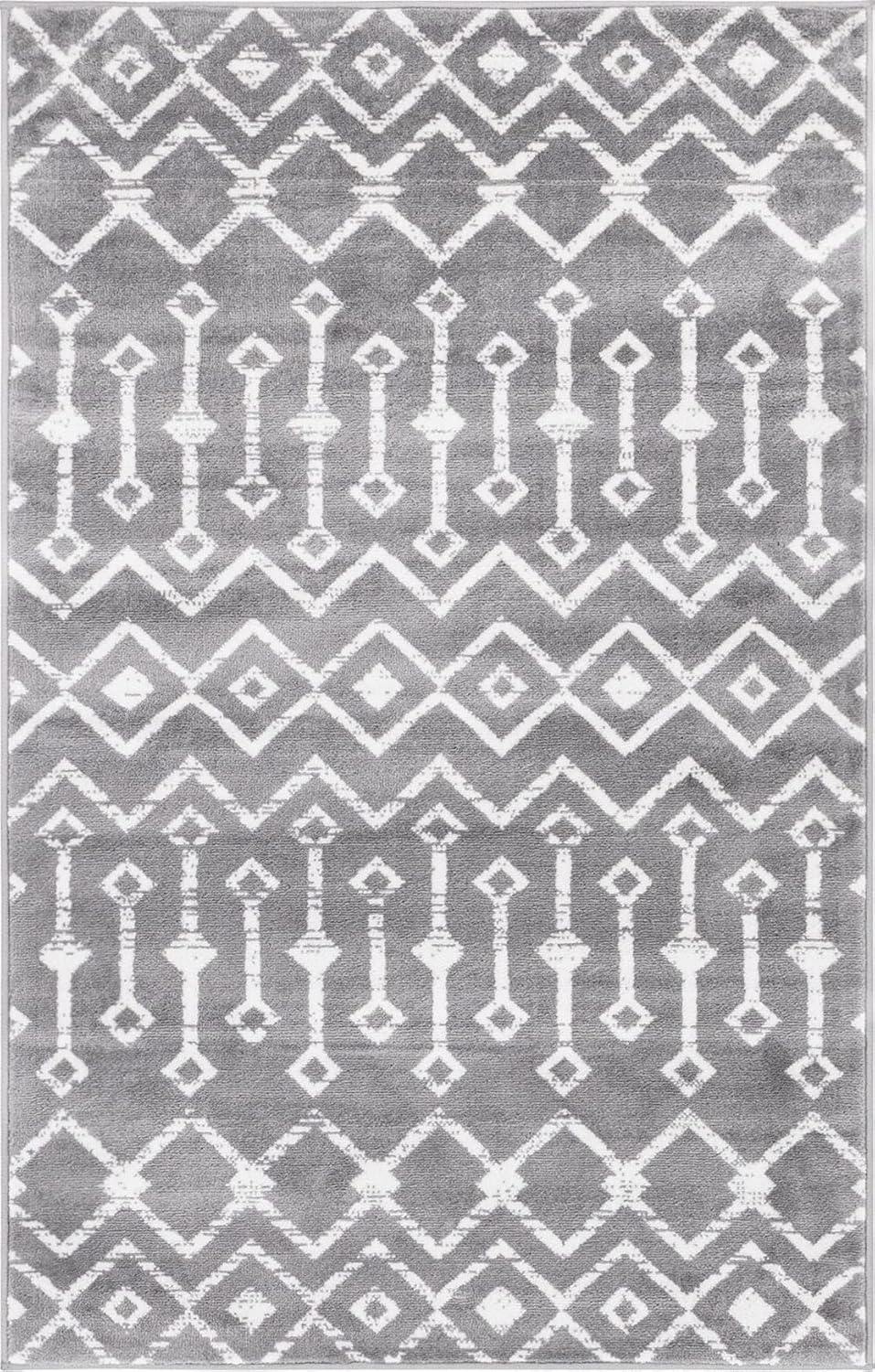 Unique Loom Moroccan Trellis Collection Area Rug - Mamounia (3' 3" x 5' 3" Rectangle Gray/Ivory)