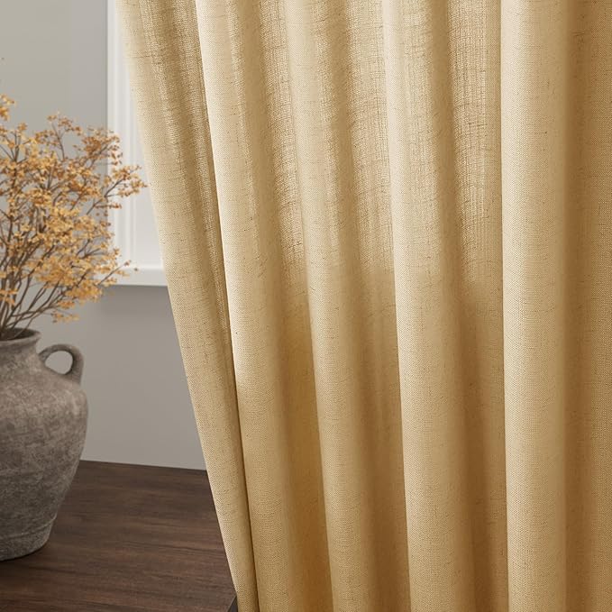 Gold Yellow Linen Curtains 84 Inch Length 2 Panels Set - Image 4