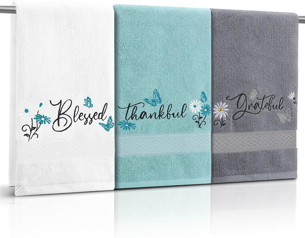 Decorative Hand Towels for Bathroom, Blessed Embroidered 3 Pack