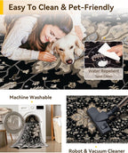 Area Rugs 5'x8' Washable Non-Slip, Floral Vintage Distress Print Pattern - Image 3