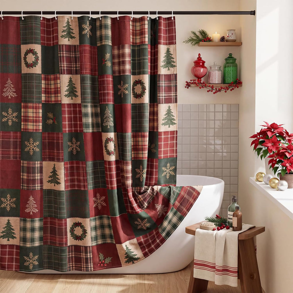 MelonBoat Rustic Printed Christmas Shower Curtain