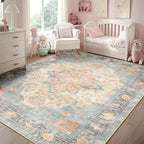 RELEANY Area Rugs 5'x7' Washable Non-Slip, Floral Vintage Distress Print by RELEANY