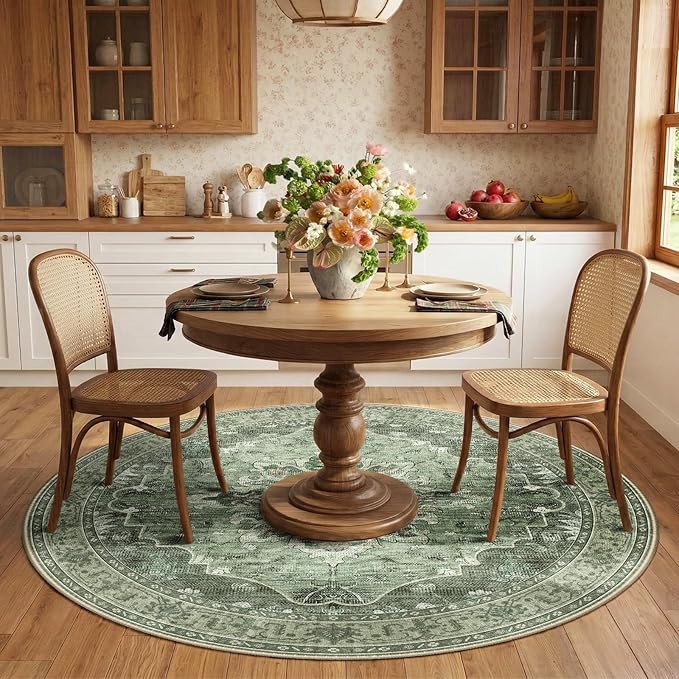 RELEANY Area Rugs 6ft Washable Non-Slip, Floral Vintage Distress Print Pattern - Image 2