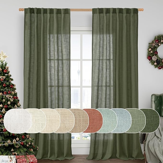 LAMIT Linen Semi Sheer Curtains 96 inches Long 2 Panels Set, Light Filtering by LAMIT