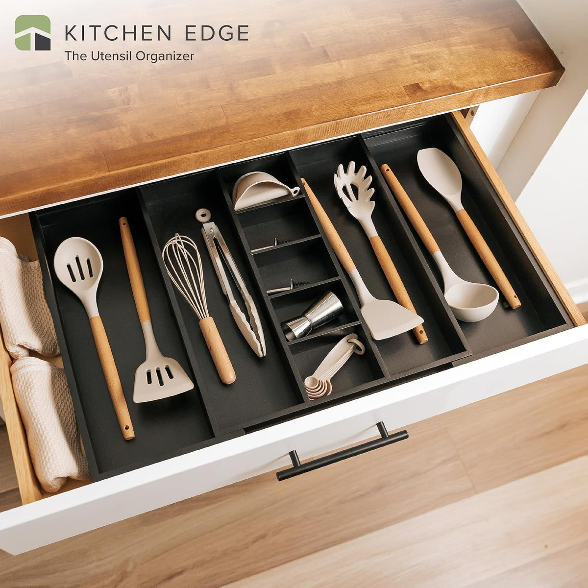 Utensil & Junk Drawer Organizer, 16-28 in, Black Bamboo