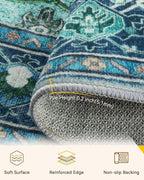 Area Rugs 7ft Washable Non-Slip, Floral Vintage Distress Print Pattern - Image 3