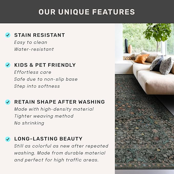 Dark Green Washable Entry Rug, 3x4 Rugs - Image 6