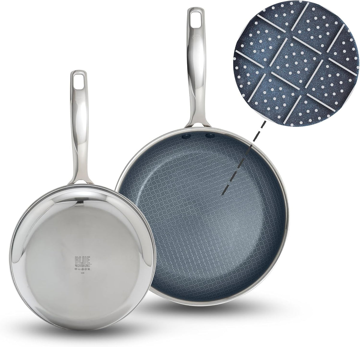Blue Diamond Hybrid 2 Piece (8"&10") Stainless Steel Nonstick Fry Pan Set