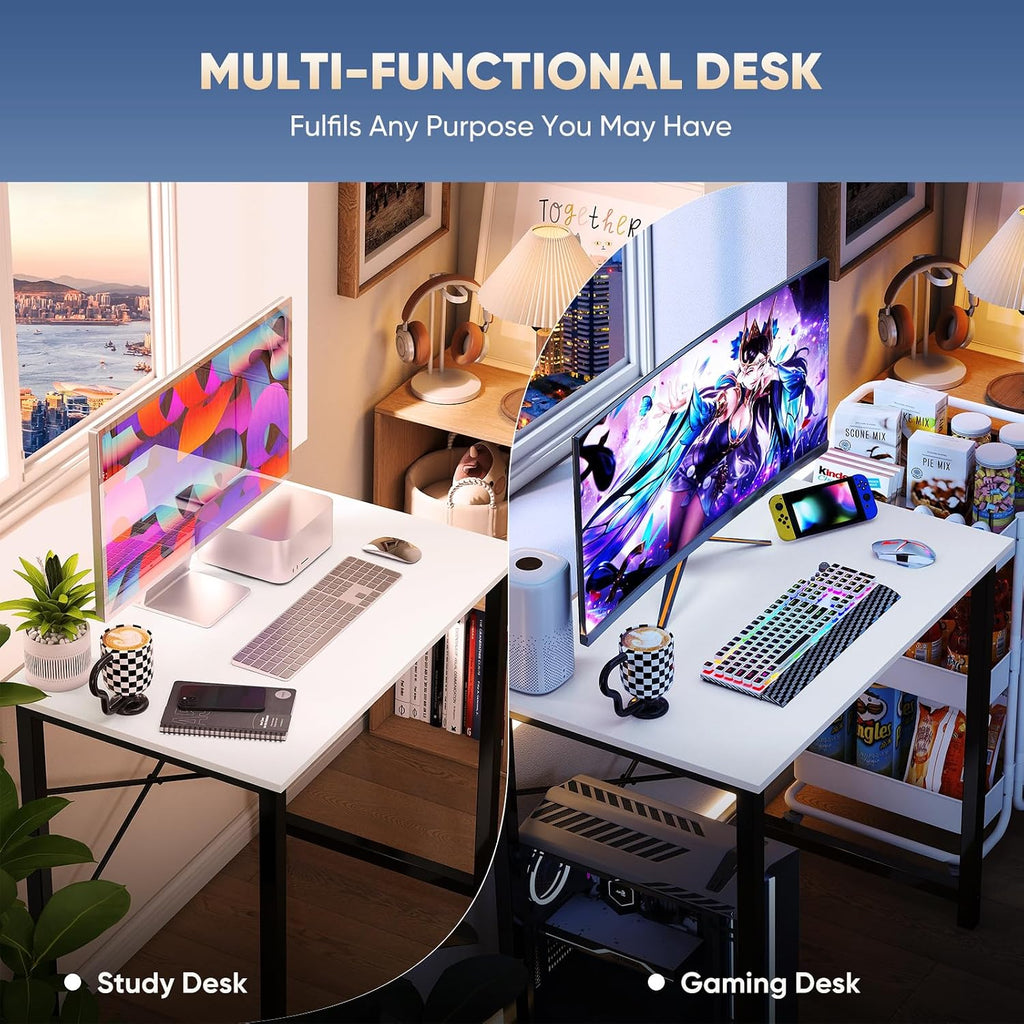 DUMOS 32 Inch Small Computer Desk, Home Office Desks for Bedroom, White