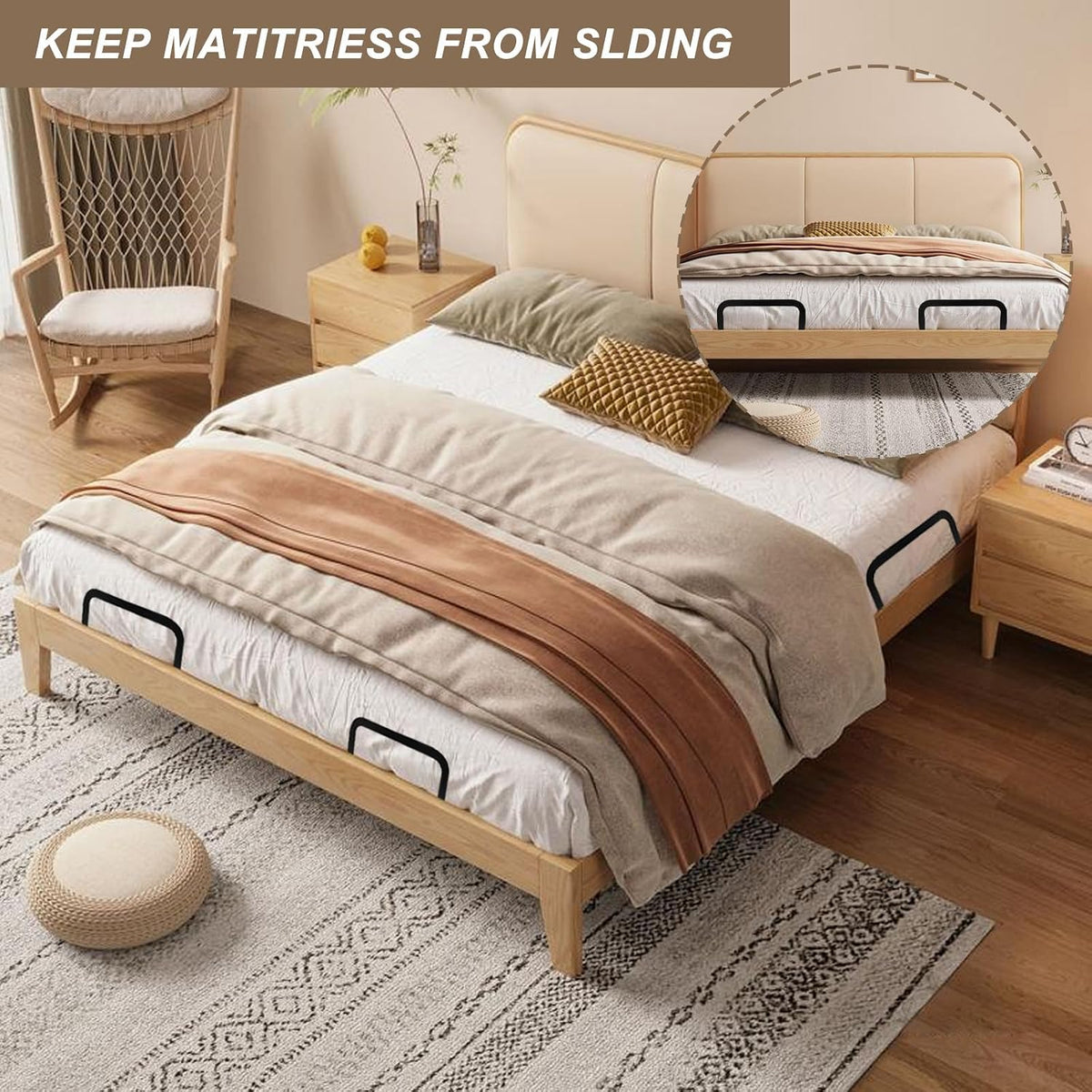 6 PCS Mattress Retainer Bar, Mattress Slide Stopper, Keep Topper from Sliding, Stopper to Prevent Sliding Holder in Place for Most Soft Bed