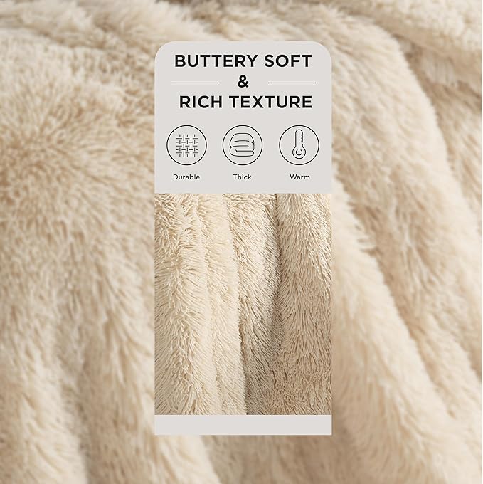 Bedsure GentleSoft Fuzzy Sherpa Faux Fur Blanket Beige Cozy Gifts - Image 2