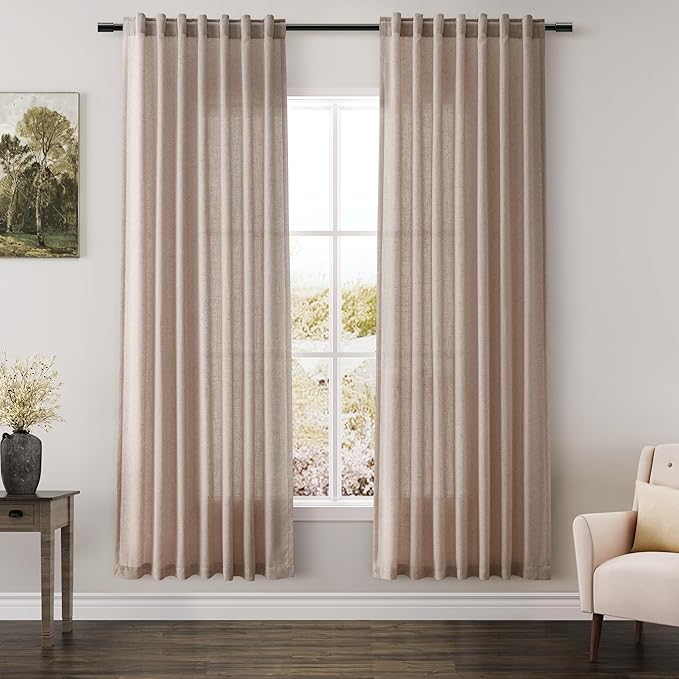 Nanspring Oatmeal Semi Sheer Curtains 72 Inches Long 2 Panels Set by Nanspring