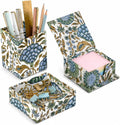 Ridhi Asparagus Green Block Print Desk Organizer Pen & Notepad Holder Set-3