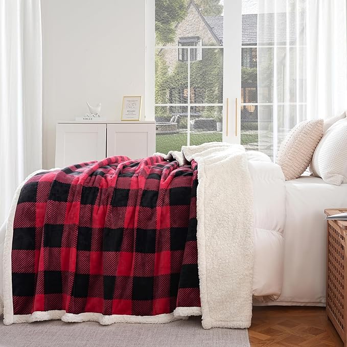 PU MEI Sherpa Fleece Throw Blanket 60" x 80" Reversible Plush Fluffy Large Big - Image 2