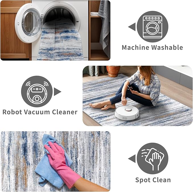 2x7 Washable Runner Rugs for Hallway: Easy-to-Clean Abstract Runners for - Image 4