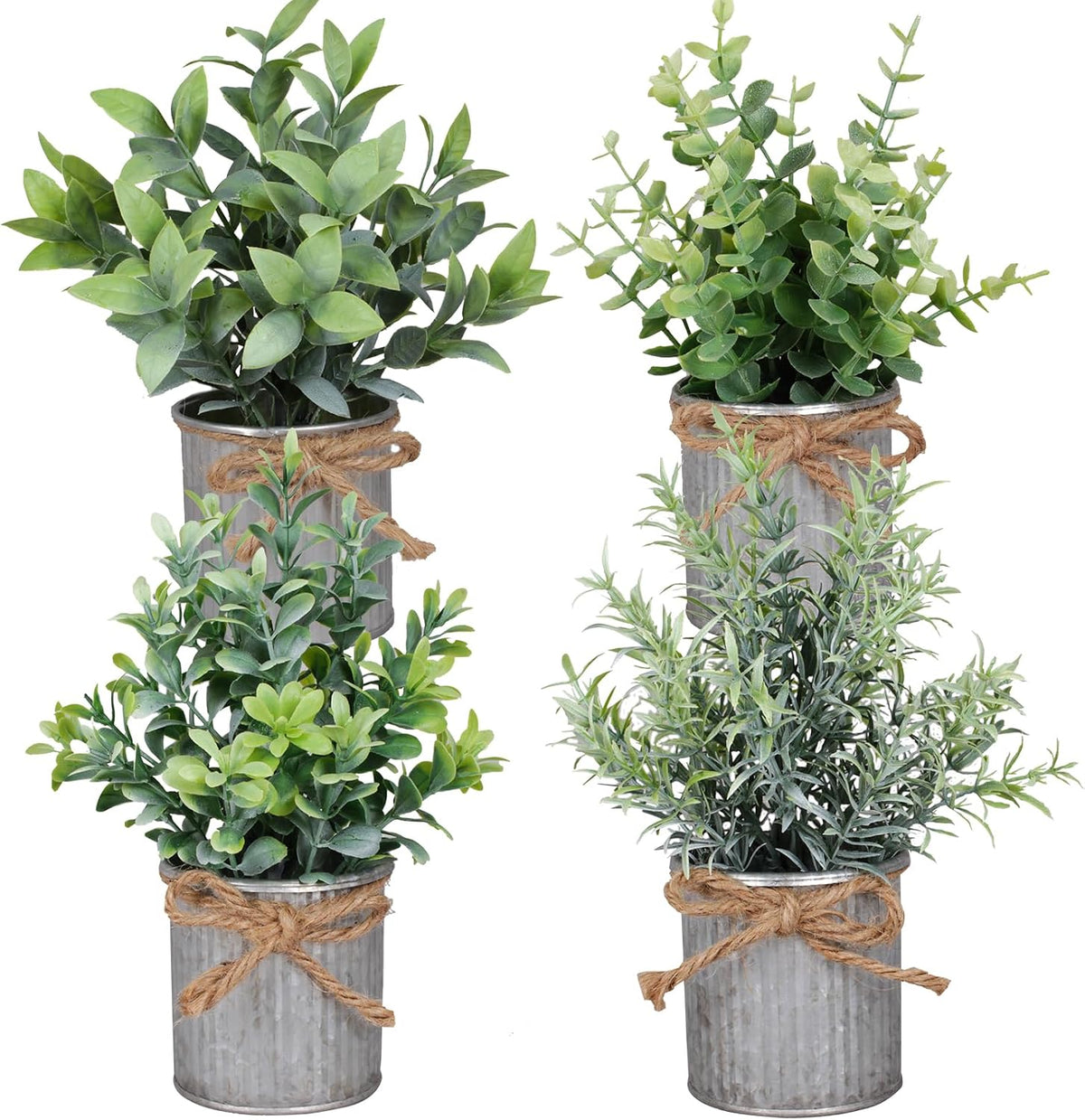 Yoratee 4 Potted Artificial Plants Metal Fake Potted Plant with Iron Pot Mini Greenery Decor Small Faux Plants for Indoor Farmhouse Home Porch Garden Bathroom Room Décor Black