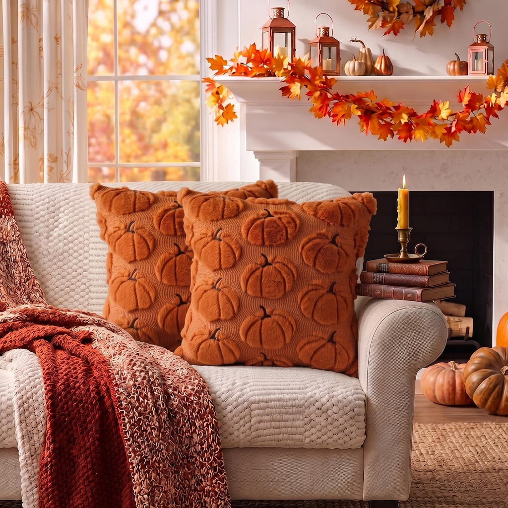 Fall Pillow Covers Pumpkin Fall Decor 18x18 Set of 2 Caramel