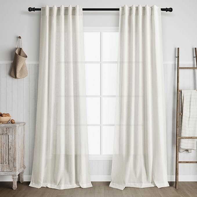 Cream Linen Curtains 90 inches Long by Nanspring