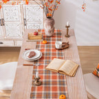AQOTHES Plaid Fall Thanksgiving Rust Orange Table Runners 90 inches Long