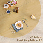 ComfyCorner 47" Round Dining Table with Storage, Circle Kitchen Table Oak