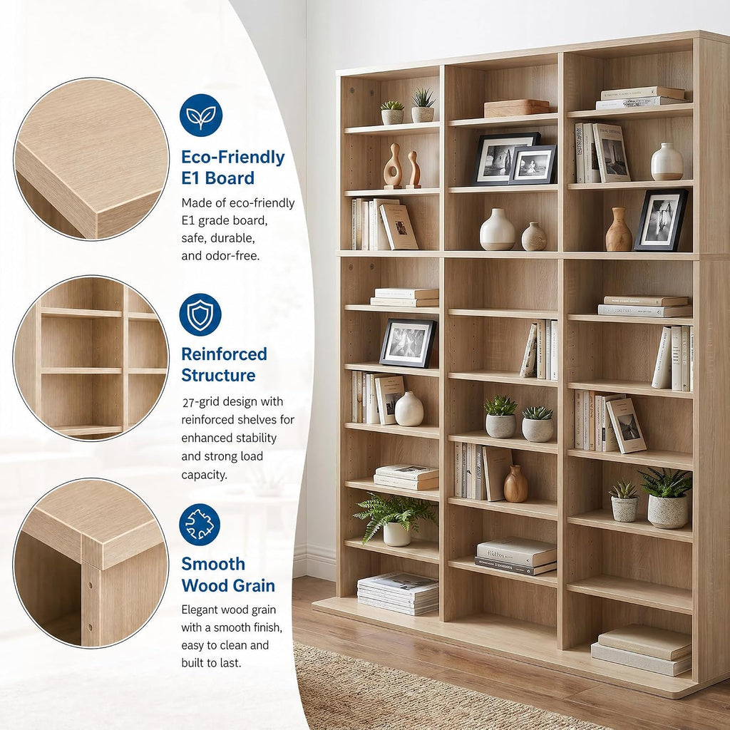 Garvee 9 Tier Tall CD Display Cabinet, 27-Compartment Media Tower, Natural