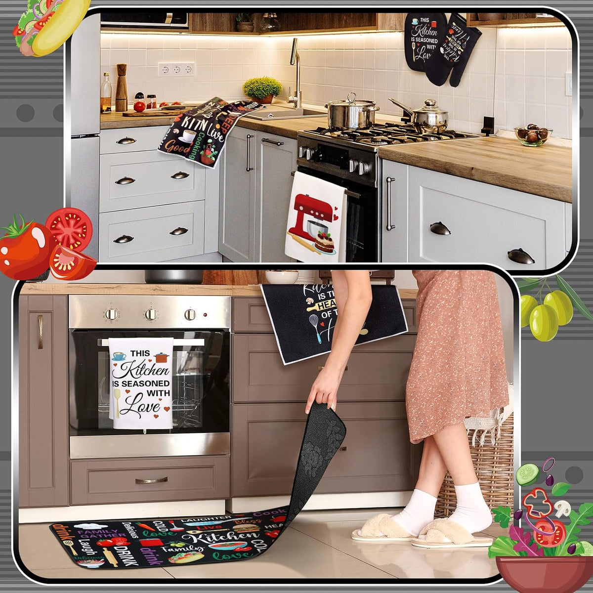 Fourluoo 10 Pcs Black Food Kitchen Decor and Accessories Set
