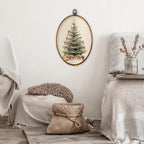 XPH Vintage Christmas Tree Oval Wall Art Framed, Rustic Winter Xmas Tree Oval Wall Decor, Farmhouse Christmas Cozy Winter Hanging Canvas Prints for Home Bedroom Living Room Decoration, 8.6x11.4 Inch