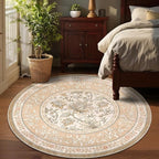 GarveeHome Pinkish Brown Botanical Grove 5ft Round Rug, Small Circle Vintage - Image 4