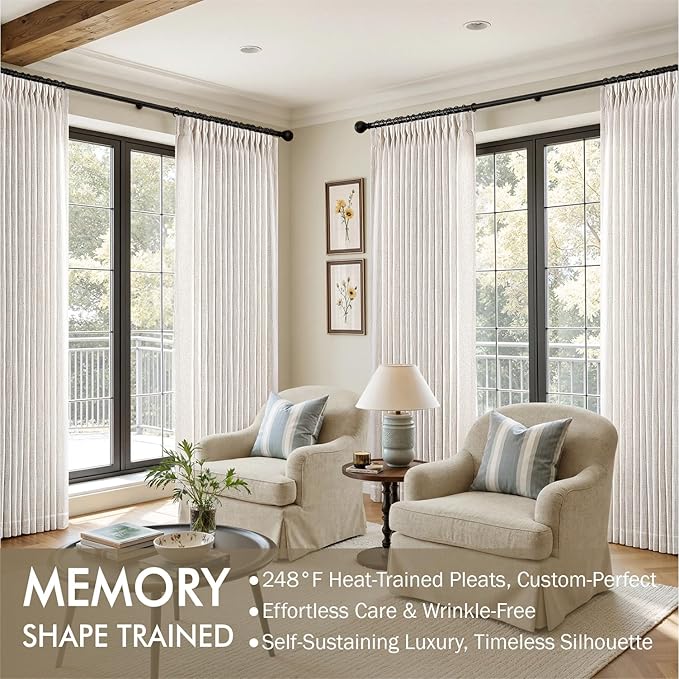 MIULEE Extra Wide 60 Inch Width Pinch Pleated Thick Linen Curtains 96 Inches - Image 2