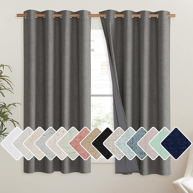 NICETOWN Grizzle Gray Vintage Linen 100% Blackout Curtains by NICETOWN