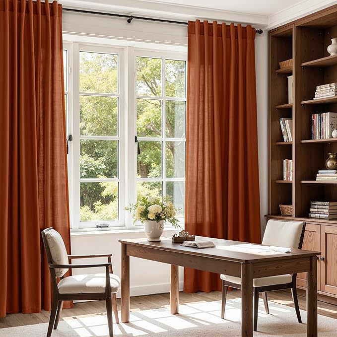 Nanspring Extra Long Linen Curtains 108 Inches Long 2 Panel Set Back Tab - Image 8