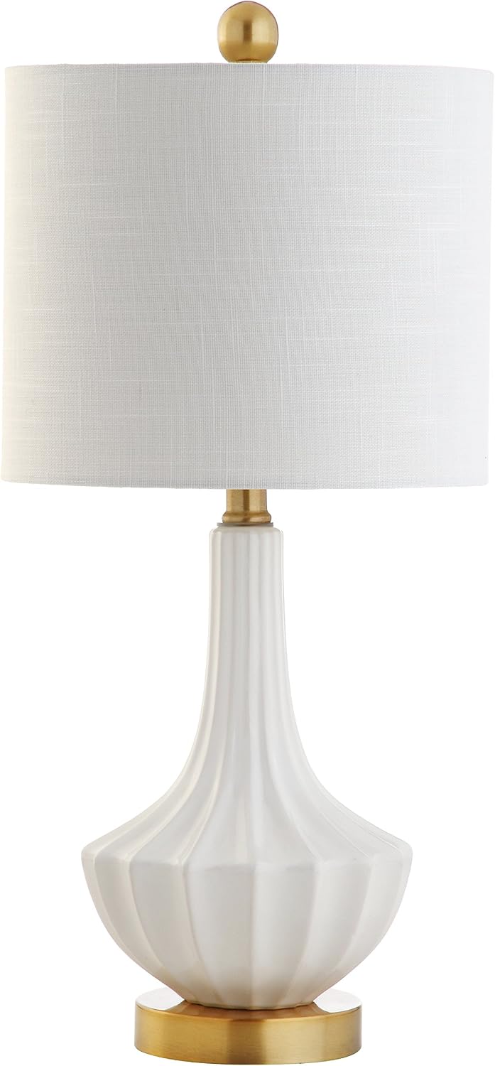 JONATHAN Y Parker Ribbed Ceramic Gourd Nightstand Table Lamp 21.5", White