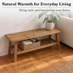 PERFNIQUE 43" Solid Wood Entryway Bench, Farmhouse Bench with Storage